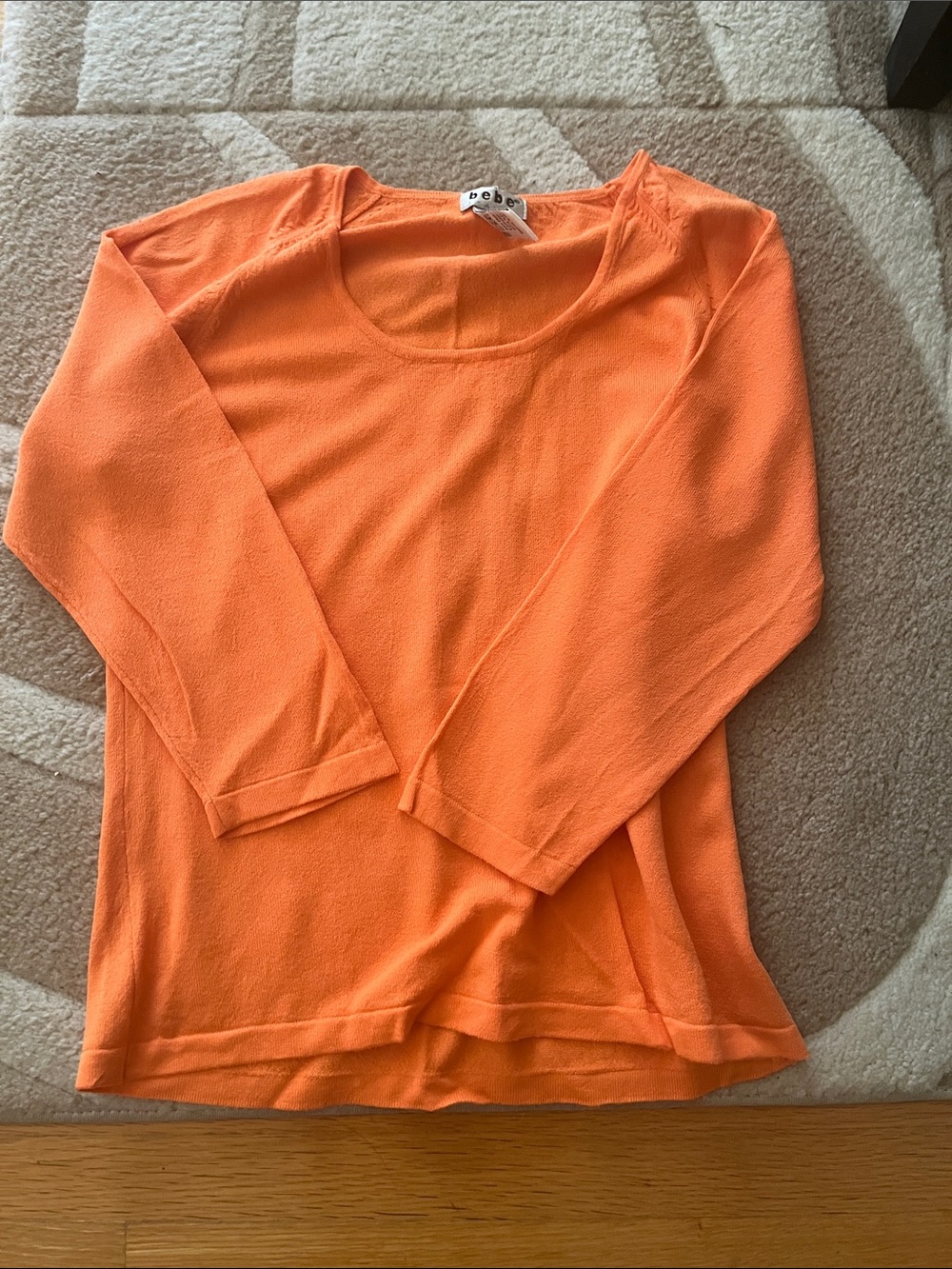 bebe Bright Orange Long Sleeve Scoop Neck Top